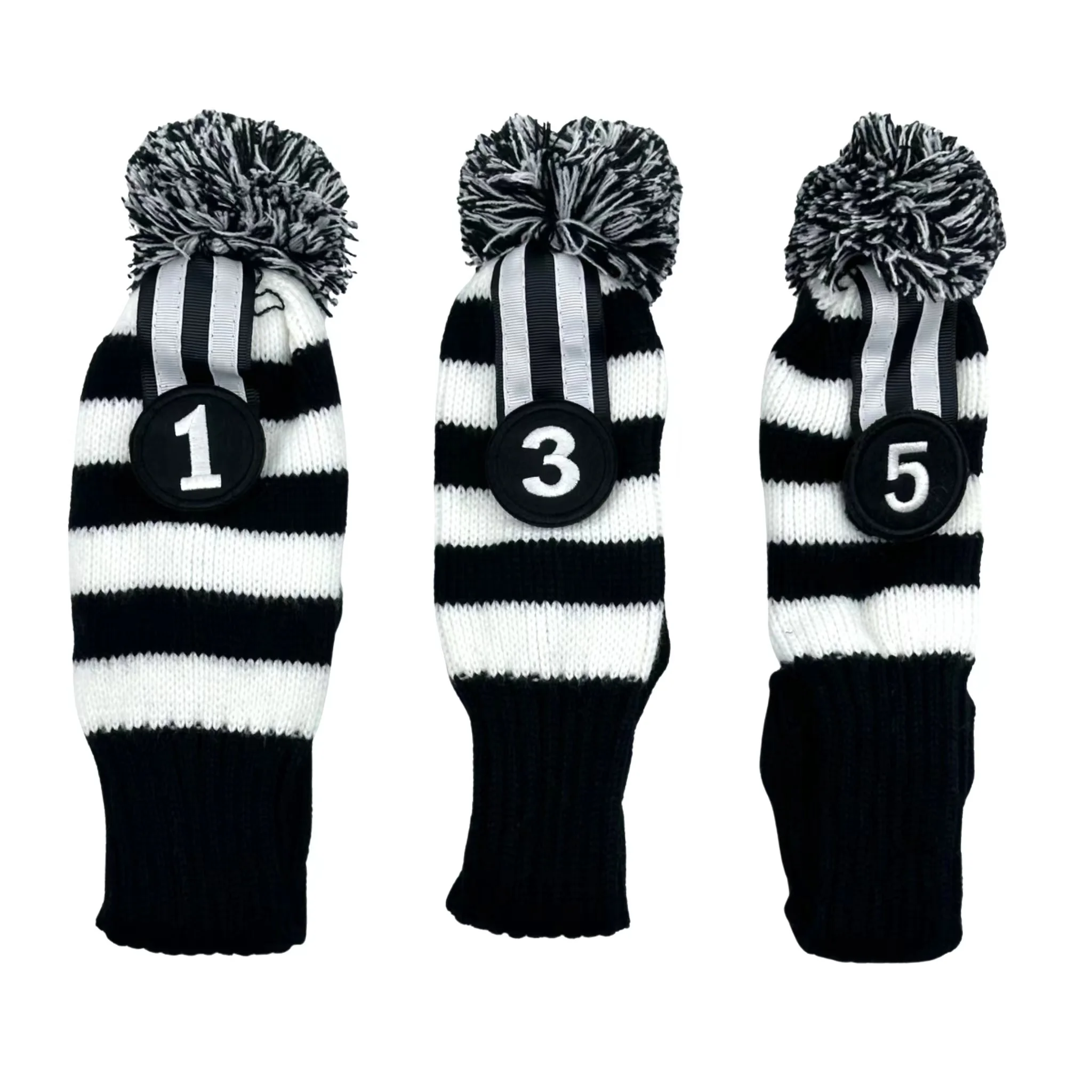 

3 Pcs/set Golf Black White Pattern clubs Head cover Knitted Hybrid UT Driver Fairway Wood 1 3 5 Wood Knitting Cover