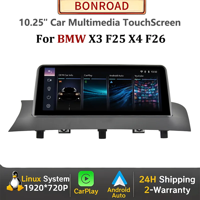 10.25" Wireless CarPlay Android Auto Multimedia Player For BMW X3 F25 X4 F26 2011-2017 CIC NBT With Youtube GPS Stereo Car Radio