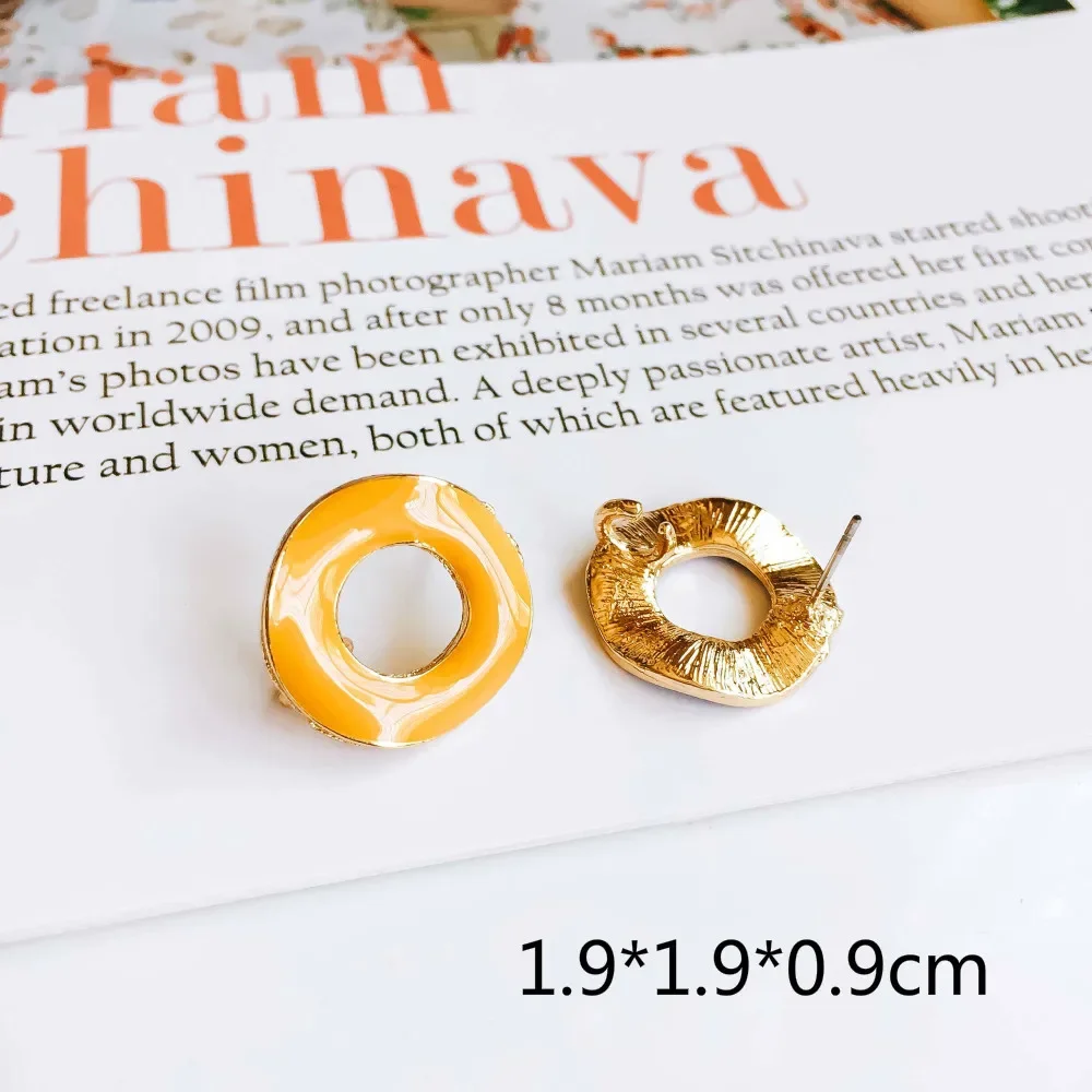 Enamel Alloy Round circle Stud Earring Components Eardrop for Women DIY Jewelry Accessories Handmade Materials 6pcs