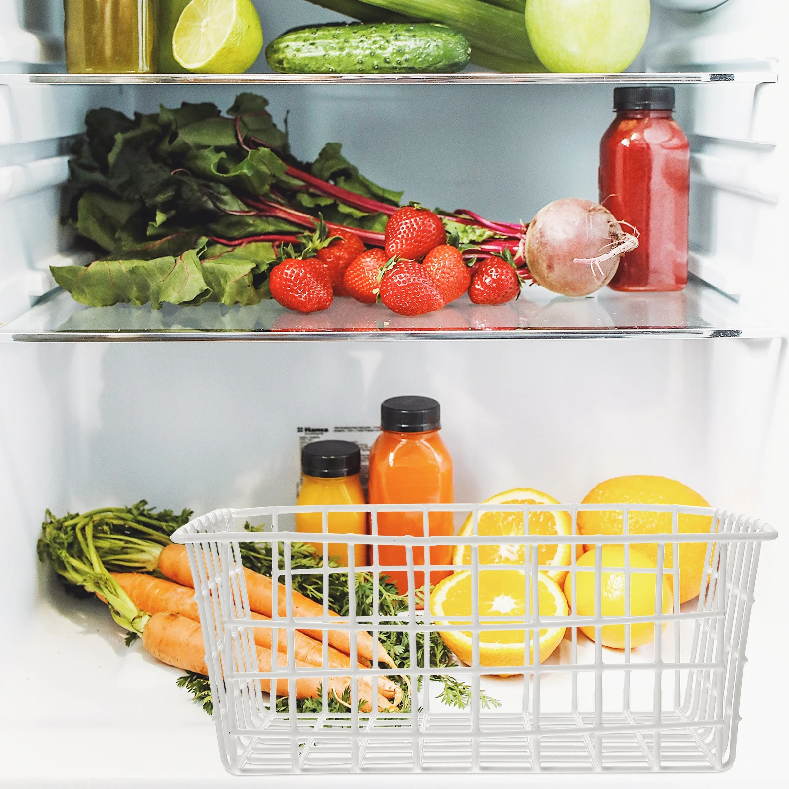

28*21.5*12 White Freezer Food Storage Basket Refrigerator Vegetable Organizer Chest Container Wire Bin Fruit Kitchen Snack