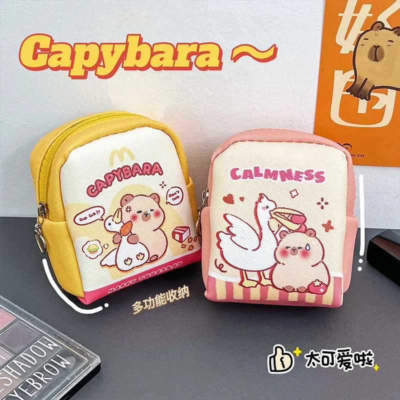 

Cartoon Capybara Change Bag Kawai PU Earphone Clutch Coin Pouch Lipstick Mini Storage Bag Portable Key Case Purse Pendant