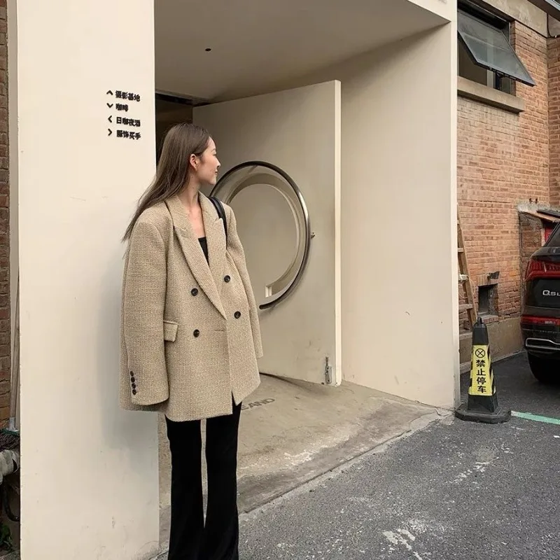 

Woolen Suit Women's Autumn and Winter Thick Loose Korean Retro Slimming Woolen High-end Suit Jacket Female Clothing