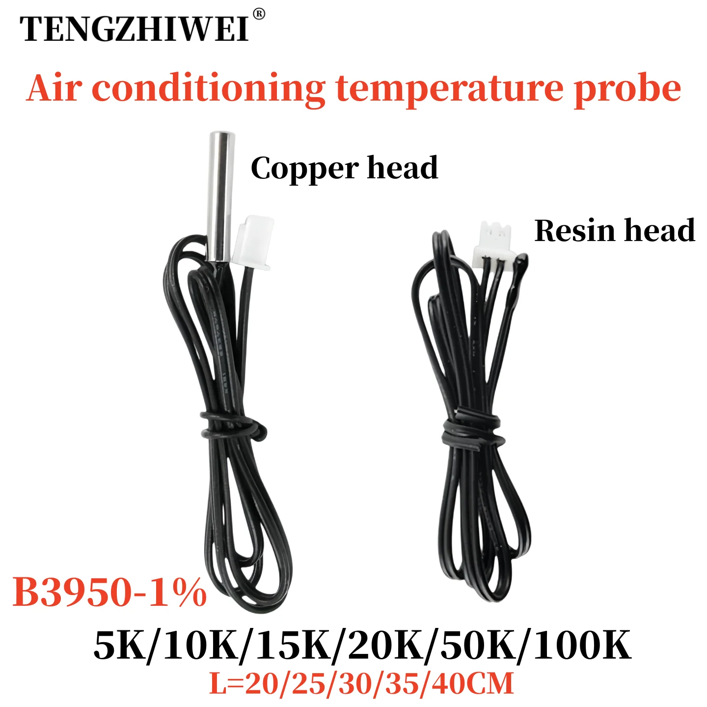 1PCS NTC thermistor temperature sensor B3950 10K 1% air probe air conditioning probe 5K 15K 20K 50K 100K L20/25/30/35/40CM