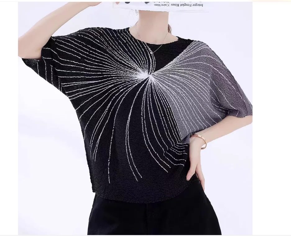 

HOT SELLING Miyake fashion batwing Sleeve folds of patwork T-shirt IN STOCK