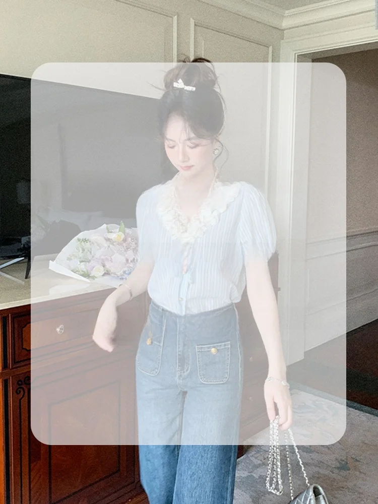 Swallow Auntie Zhus Uncle T-Shirt Shirt Cardigan Spring Summer Collection Multiple Buttons French Style Women's Standard Fit