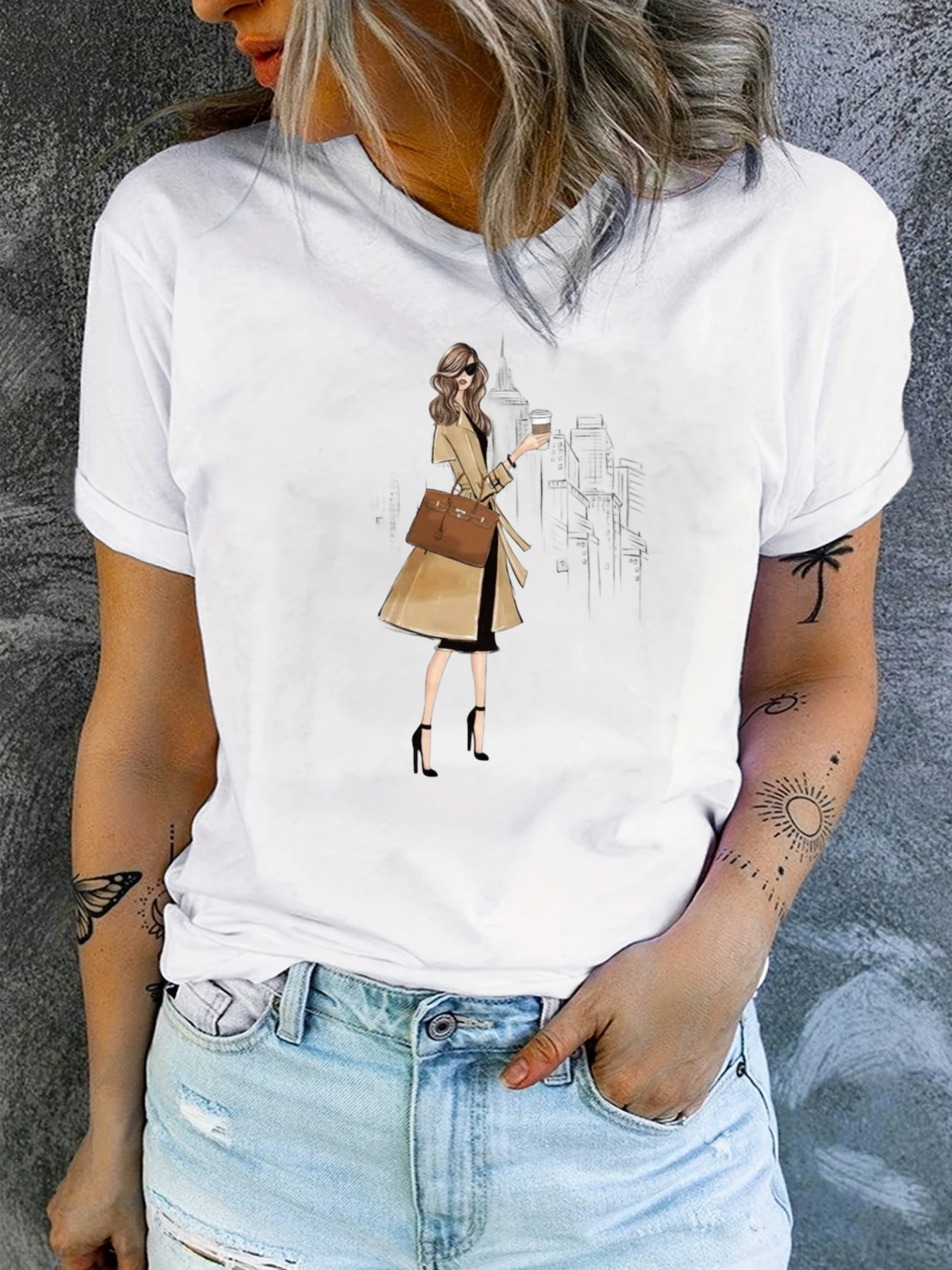 Elegant Women's Printed T-shirt Holiday Party Souvenir Women's Top Women's T-shirt Comfortable Large Size Daily Clothing