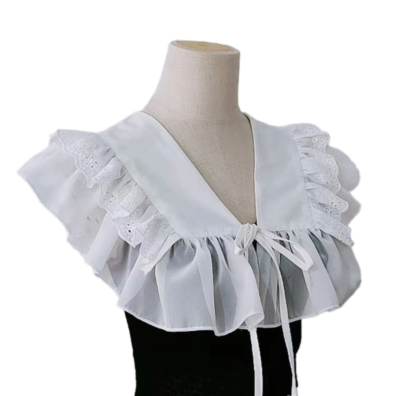 Lace Ruffled Shawl Collar Elegant Sweet False Collar Detachable for Lady Delicate Flouncing Collar Ruffled Lace