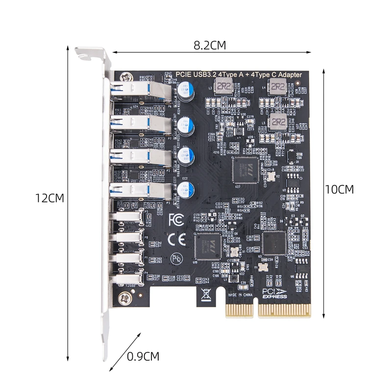 PCIE USB3.2 GEN2 10Gbps Expansion Card PCI Express X4 to 4 Port TYPE-A + 4 Port TYPE C Adapter USB HUB Multiplier for Desktop PC