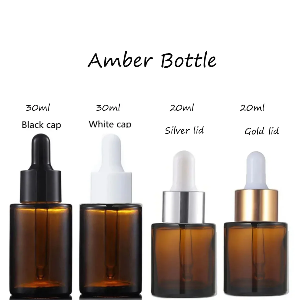 1X 3X 20/30ml Frosted Clear Amber Round Thick Glass Dropper Bottle for Essential Oils Essence Eye Drop Pipette Cap Refill Flat