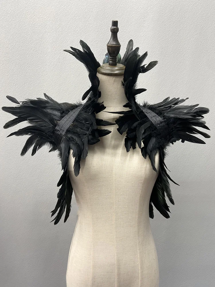 Luxe Veer Sjaal Vrouwen Effen Kleur Sjaal Vrouwen Real Feather Shawl Schouder Nep Kraag Halloween Cosplay Shrugs Punk Gothic