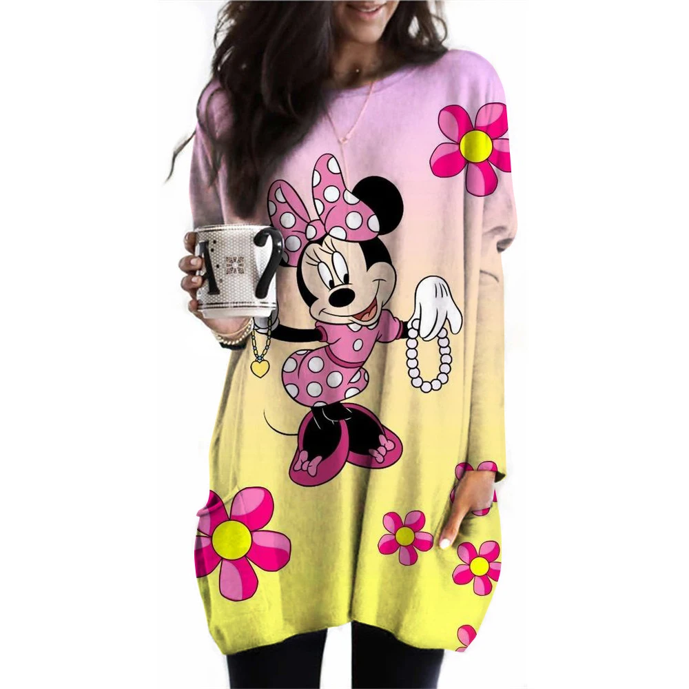 Fashionable women's T-shirt Disney's Mickey Mouse print T-shirt casual top long sleeved shirt Harajuku women's streetwear patter