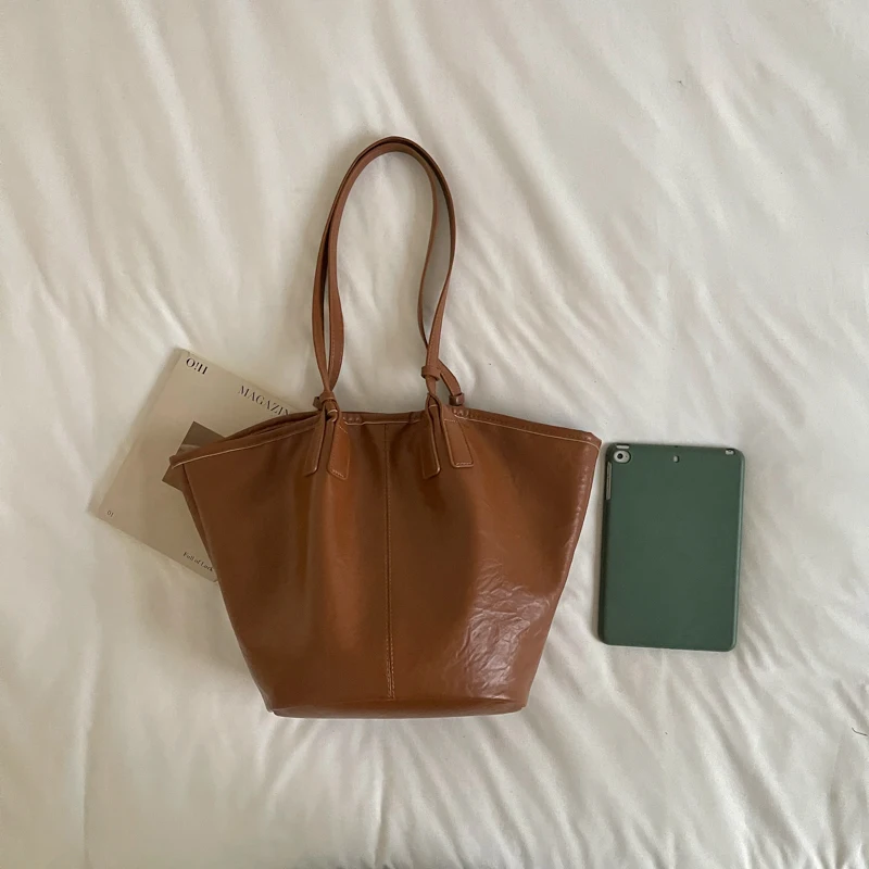 Overs ize Shopper Bag einfach lässig große Kapazität Tote Frauen Handtaschen Designer Tasche Luxus weiche Leder Umhängetasche schwarz Bolsos – Detail 19