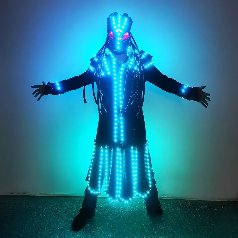 Led Glowing Costume Skull Helmet Party Nightclub Colorful Stage Performance Clothing Halloween Coaplay Suit