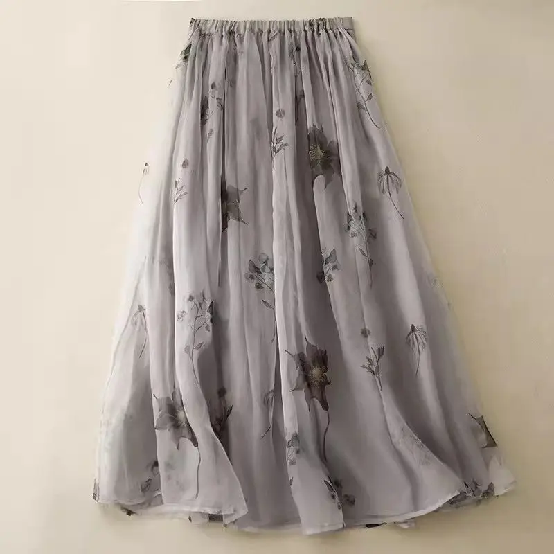 Cotton Linen Summer Skirt For Women In Summer Thin Double Layered Ramie High Waist Slimming Retro Zen Style Skirt Faldas K2141