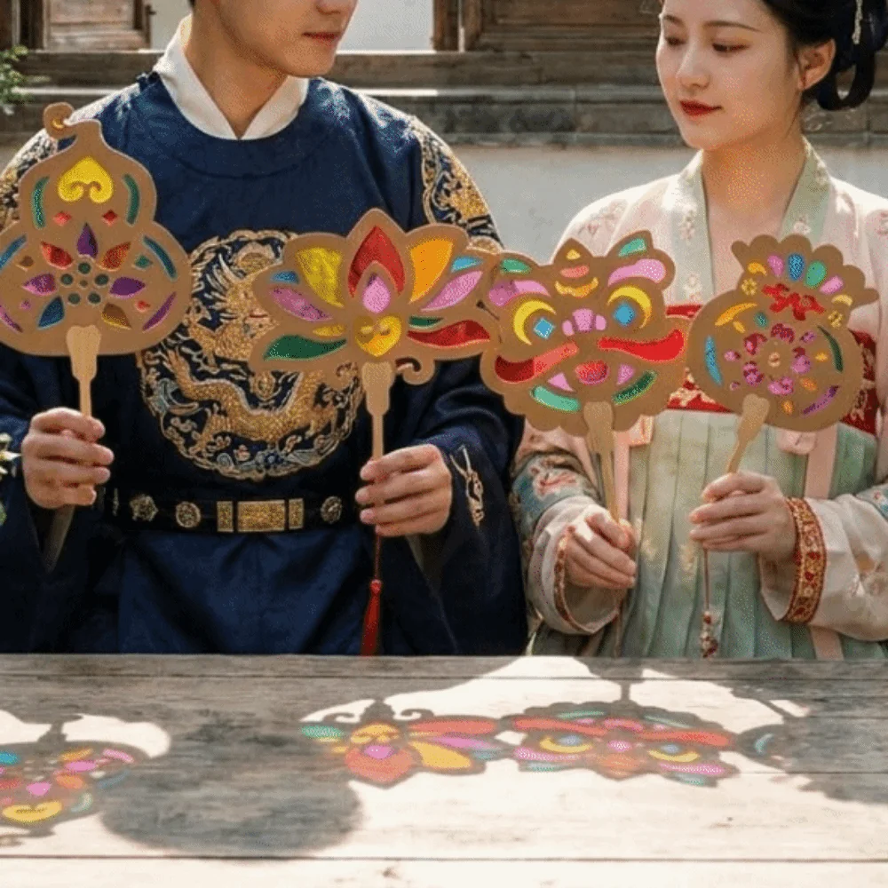 Handmade Light and Shadow Fan Eco-friendly Color Enlightenment Mid-Autumn Festival Fan DIY Material Kit Handheld Fan
