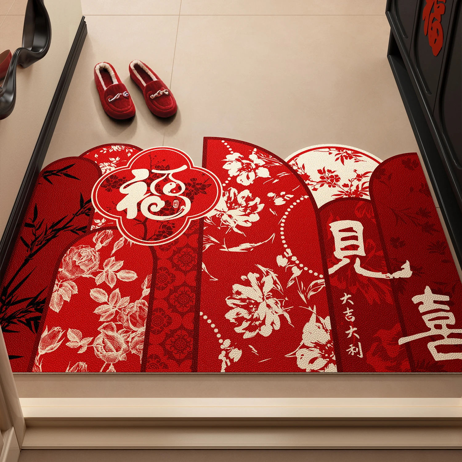 VIKAMA New Chinese New Year festival diatom mud mat bathroom entrance door non-slip absorbent irregular foot mat home decoration
