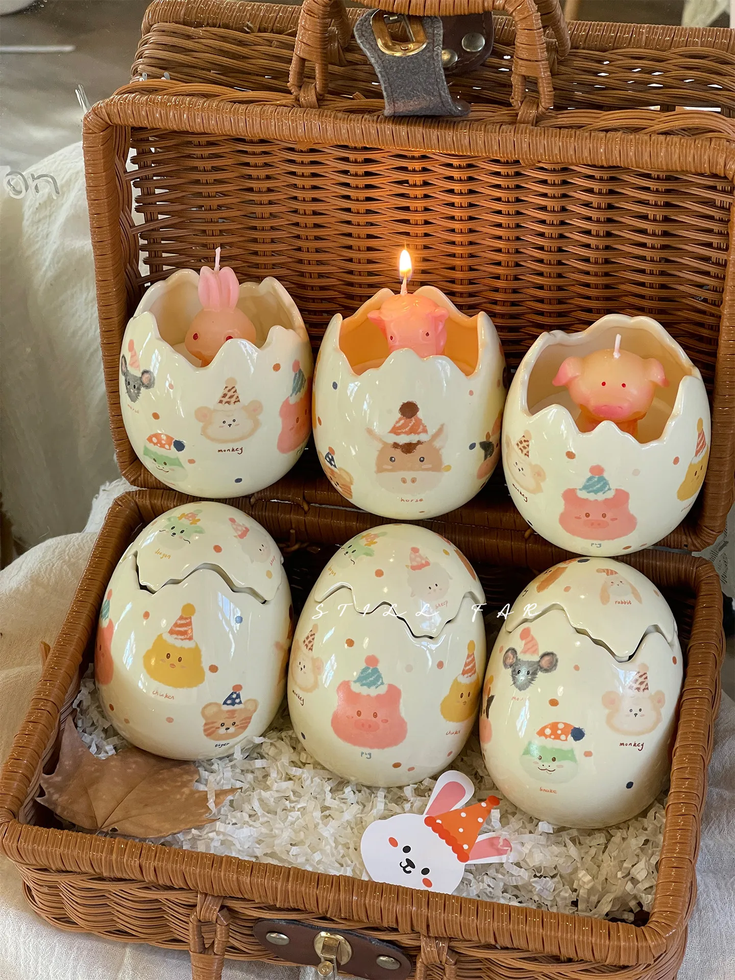 Ceramic Eggshell Scented Candles Twelve Chinese Zodiac Signs Aromatherapy Candle Ornament Decoration Crafts