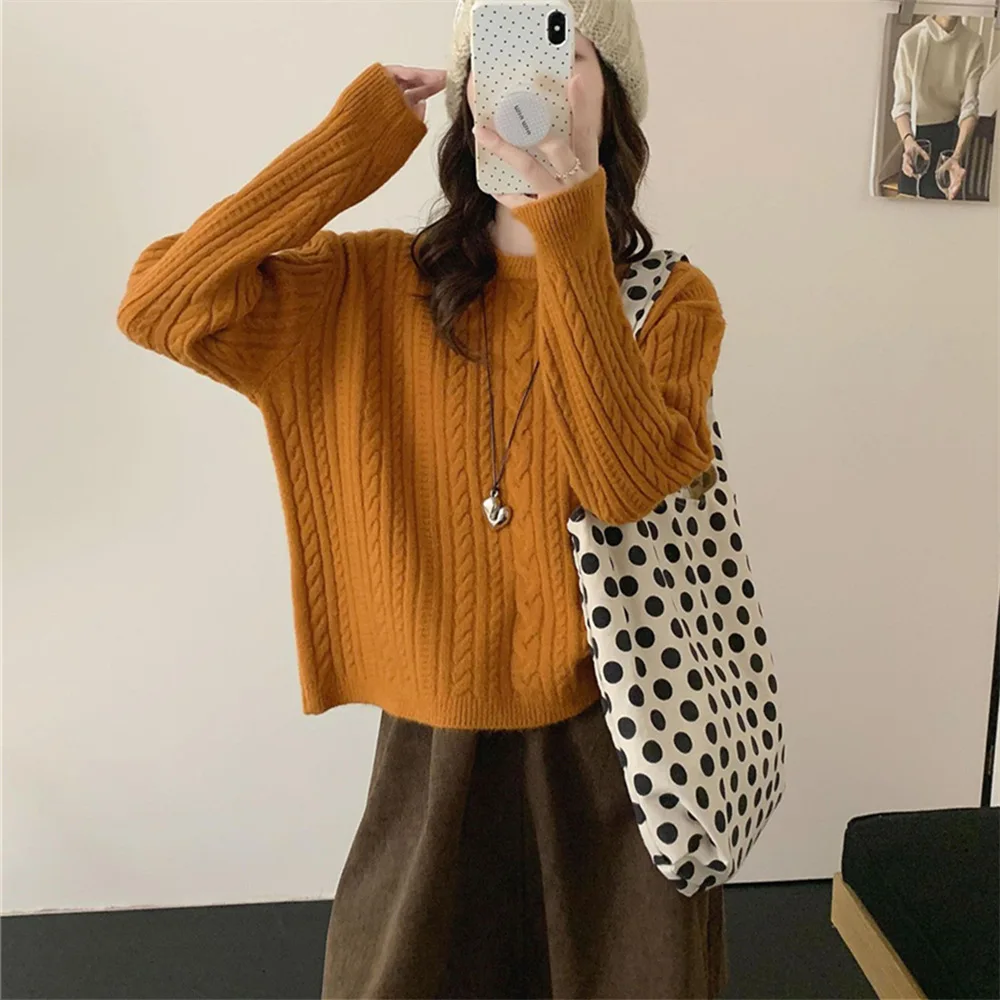 تويست طاقم الرقبة البلوز سترة المرأة ملابس داخلية الخريف والشتاء جديد فضفاض لينة شمعي قصير محبوك سترة #4