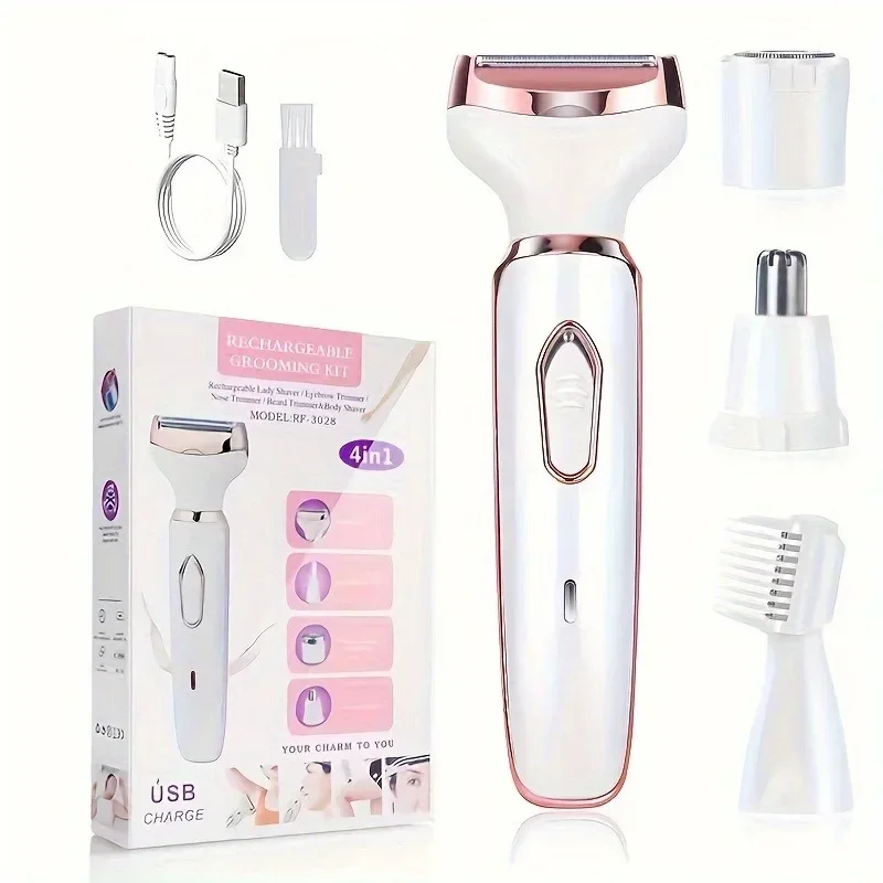 4 In 1 Electric Lady Shaver, Body Hair Removal Epilator, Painless Cordless Trimmer Razor, Gifts For Women