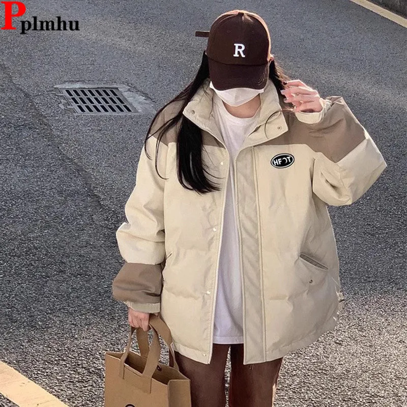 Spliced Desigh Jackets Cotton Coats Tops  Winter Snow Wear Casual Chaquetas Loose Korea Jaqueta Casaco Thick Warm Women Vestes