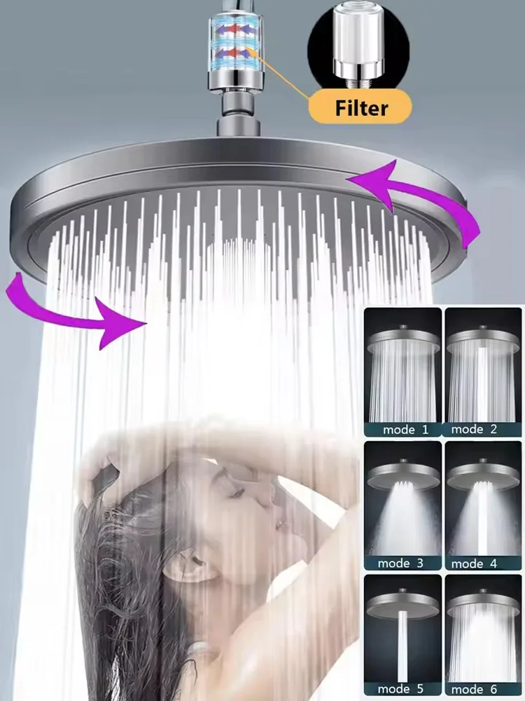 New 230MM Six-speed Adjustable Overhead Shower Head High Pressure Top Sprayer Booster Rainfall Shower Head Bathroom Accessories
