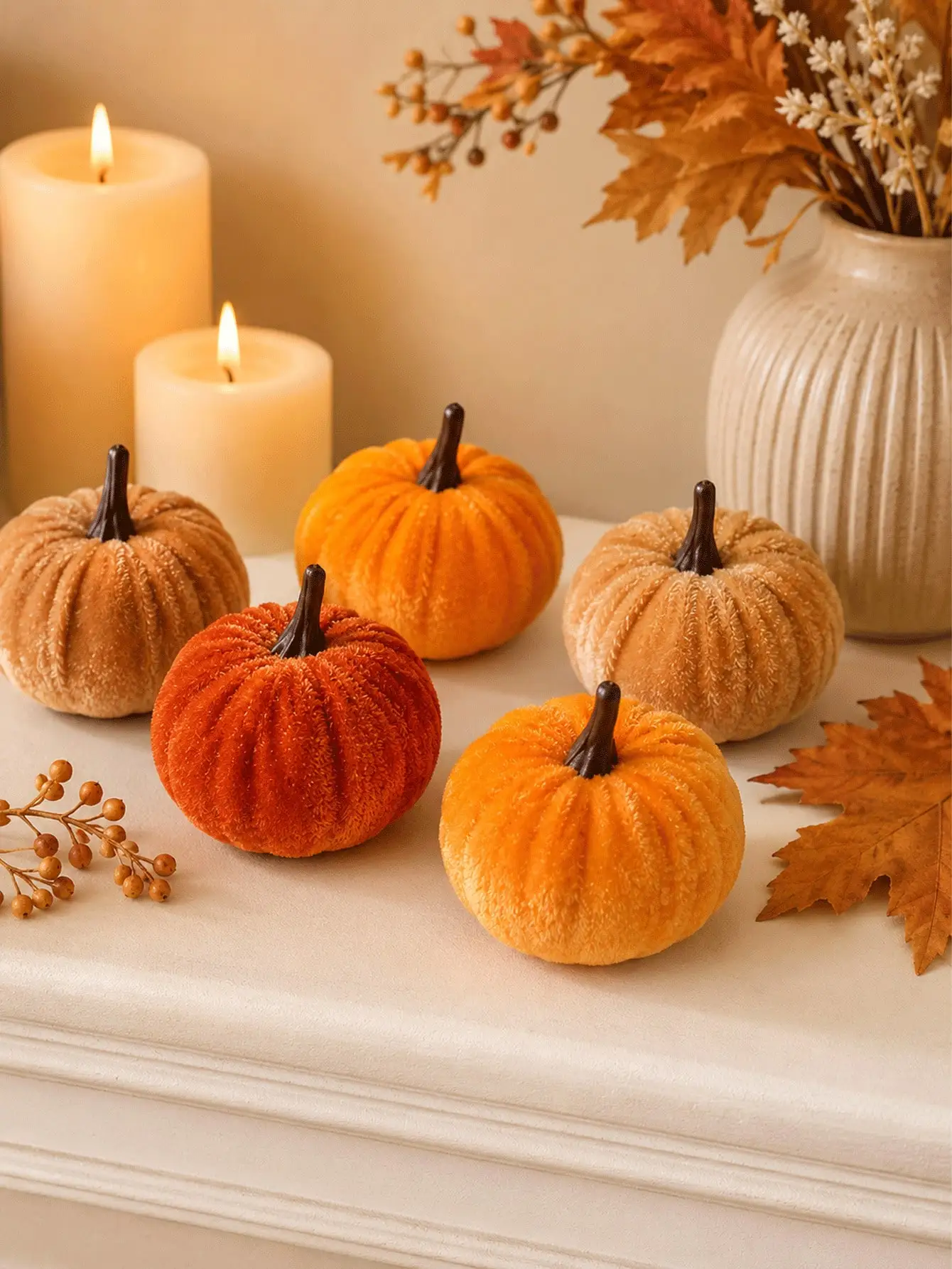 12pcs Mini Velvet Artificial Pumpkin Decor, Foam Core, Thick Velvet Fabric Exterior, Suitable For Autumn Atmosphere Decoration, Thanksgiving Harvest Backdrop, Birthday Party Tabletop Decor, Dining Table Centerpiece,Halloween Party sh260723101180249601149