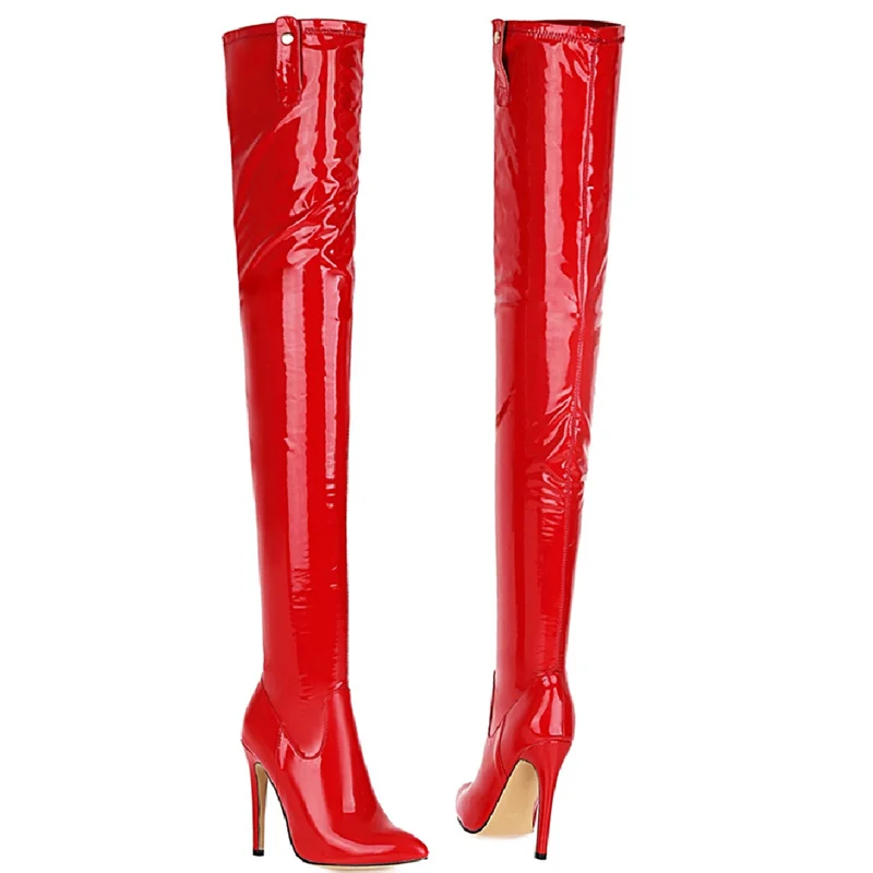 Leather Over the Knee Belt Boots Women Sexy Style Thigh High Boot Pointed Toe Buckle Strap Fetish Stripper Dance Shoes Female