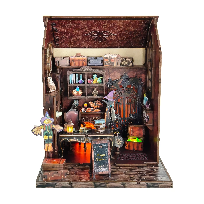DIY Wooden Miniature Building Kits Dark House Cottage Doll Houses With Furniture Casa Dollhouses for Friends Halloween Gifts