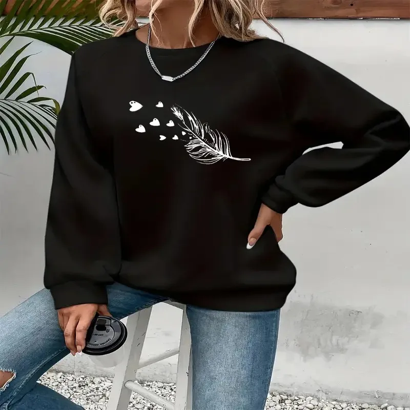 

Повседневный пуловер с круглым вырезом и принтом сердца, мягкая микроэластичная полиэфирная ткань, можно стирать в машине, идеально подходит для весны