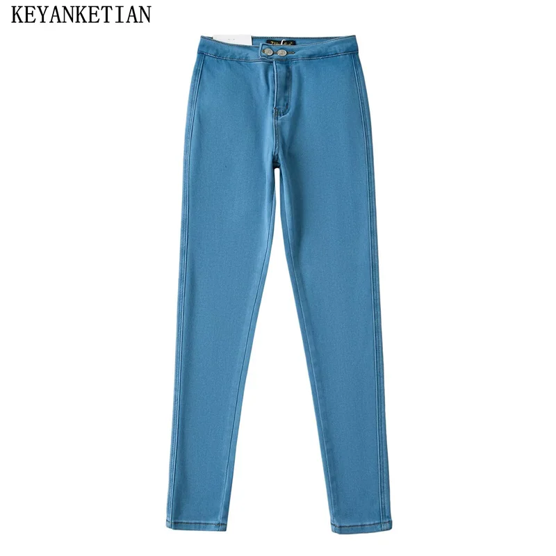 KEYANKETIAN 2024 New Launch Women's Hip-lifting Skinny Jeans Street style Touch Soft Zip-up Low-rise Thin Skinny Long Trousers