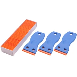 3PCS Plastic Razor Blade Scrapers & 100 PCS 1.5 Inch Double Edge Plastic Razor Blades For Auto Window Tint Vinyl Tool