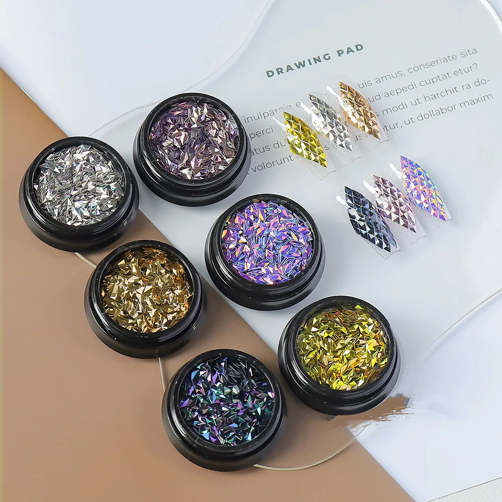 Paillettes rhombiques Ultra-fines et brillantes pour ongles, 1 pot, tons métalliques Laser, décors géométriques pour Nail Art, accessoires de manucure en forme de diamant *