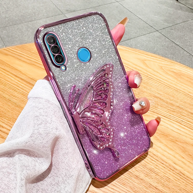 Gradient Glitter Butterfly Quicksand Diamond Phone Case For Huawei P30 Lite Nova 4E Honor 20S Shockproof Soft Silicone Cover