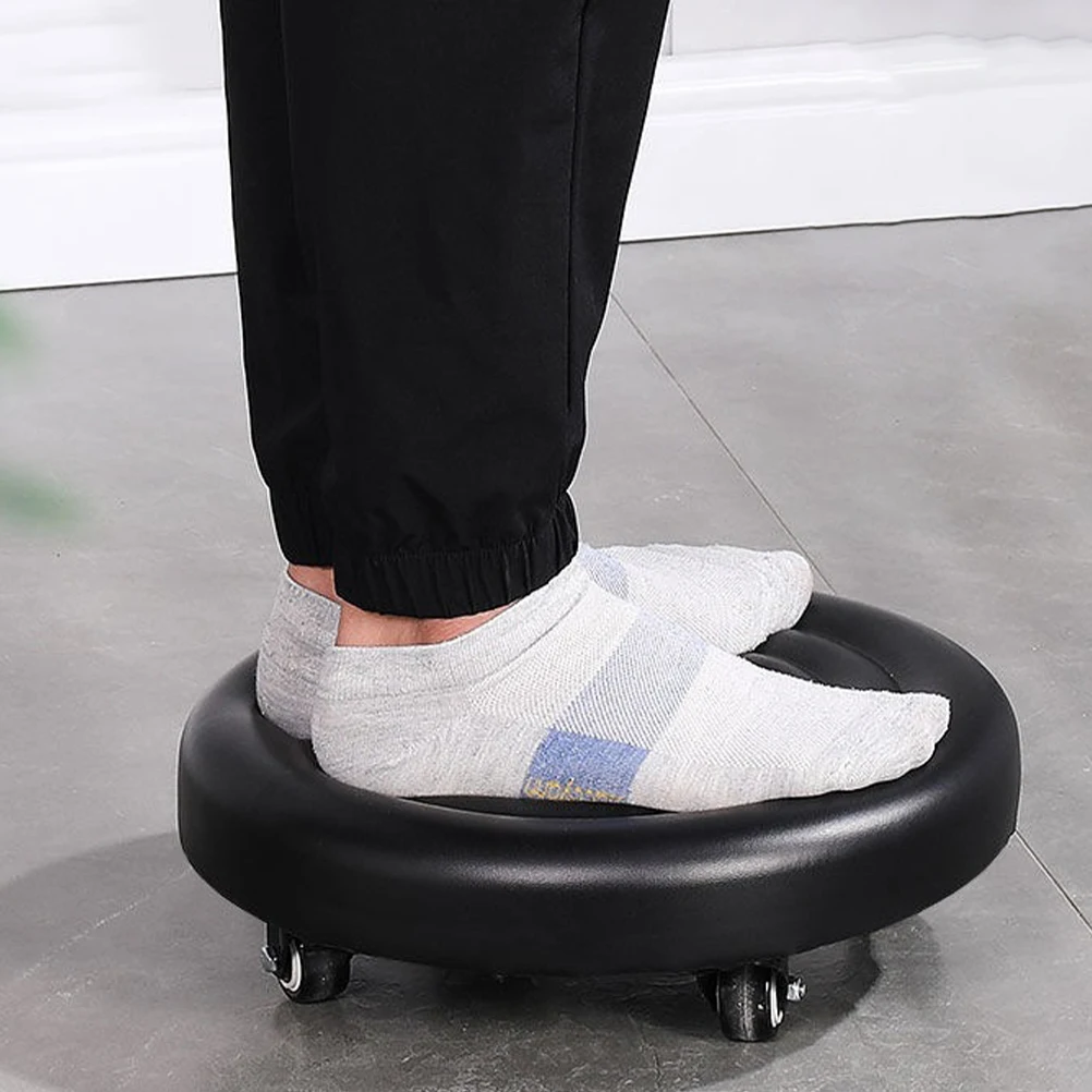 

Small Stool with Wheels Rotatable Foot Rest under Desk Adults Black Water Ripple 4 White Casters PU Material Bathroom Bedroom
