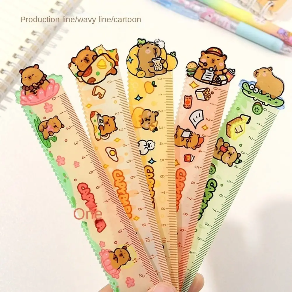 Creative 15cm Capybara Ruler School Office Supplies Wavy Lines Drawing Tools Acrylic Cute Cartoon Straight Ruler