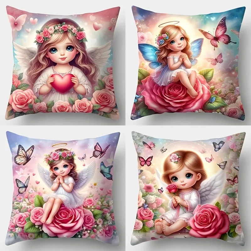 VIKAMA Valentine's Day Cushion Cover Adorable Angel Girl Design Living Room Sofa Cushion Cover Home Room Decor