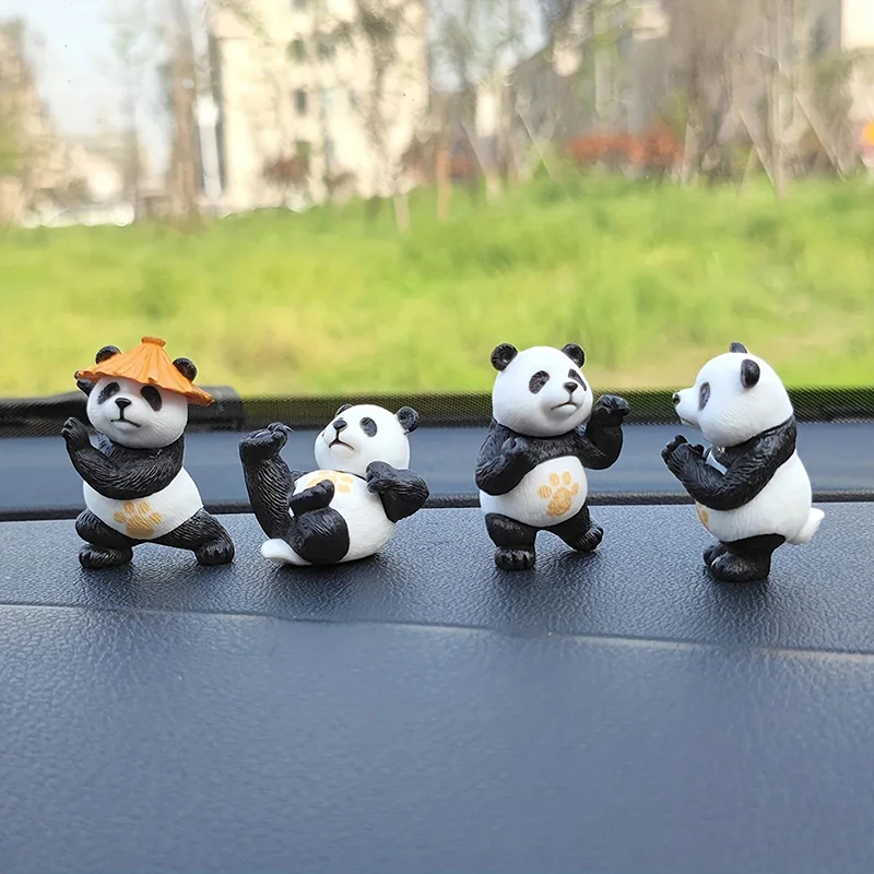 New 4pcs/set Panda Design Car Ornaments Car Center Console Ornaments Office Desk Ornaments Small Car Interior Decoration