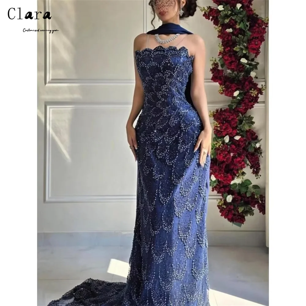 

Clara Custom Blue Fishtail Tube Top Strapless Long Prom Dress 2026 Evening Dresses Woman Elegant Woman Dress Ball Gown Dresses