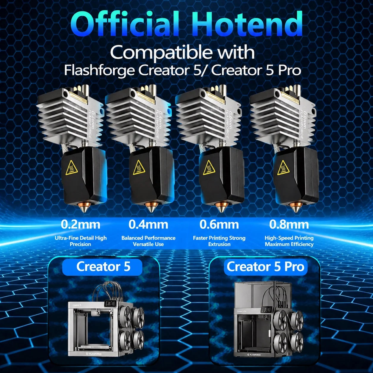 For FLASHFORGE Creator 5 Pro Original Hotend 0.25 0.4 0.6mm C5 Hardened Steel Nozzle For Creator 5 Official 3D Printer Parts