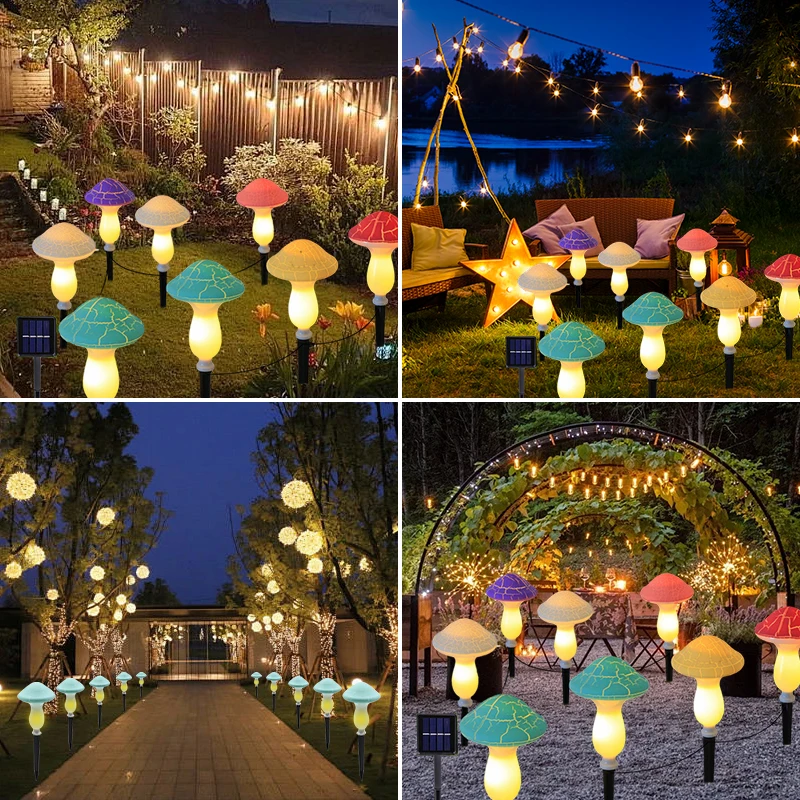 8 Modes LED Solar Mushroom Light Outdoor Garden Decor Waterproof Fairy Light Solar String  Pathway Lawn Lamp Garden Light