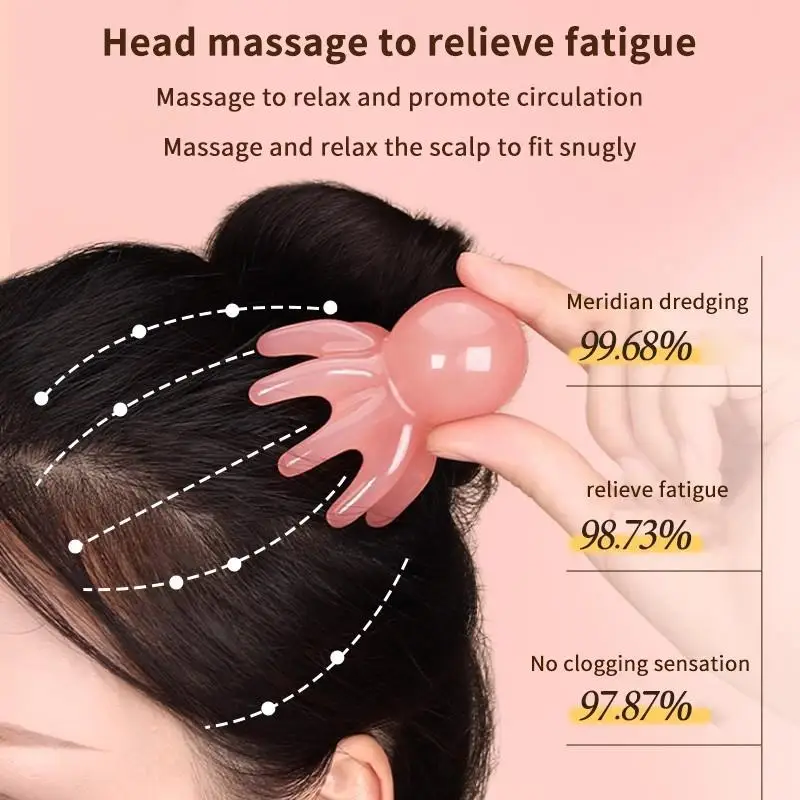 1/2Pcs Pink Resin Octopus Scalp Massage Comb With Stress Relief And Meridian Unblock Perfect For Daily Home Hair Care Use view 4