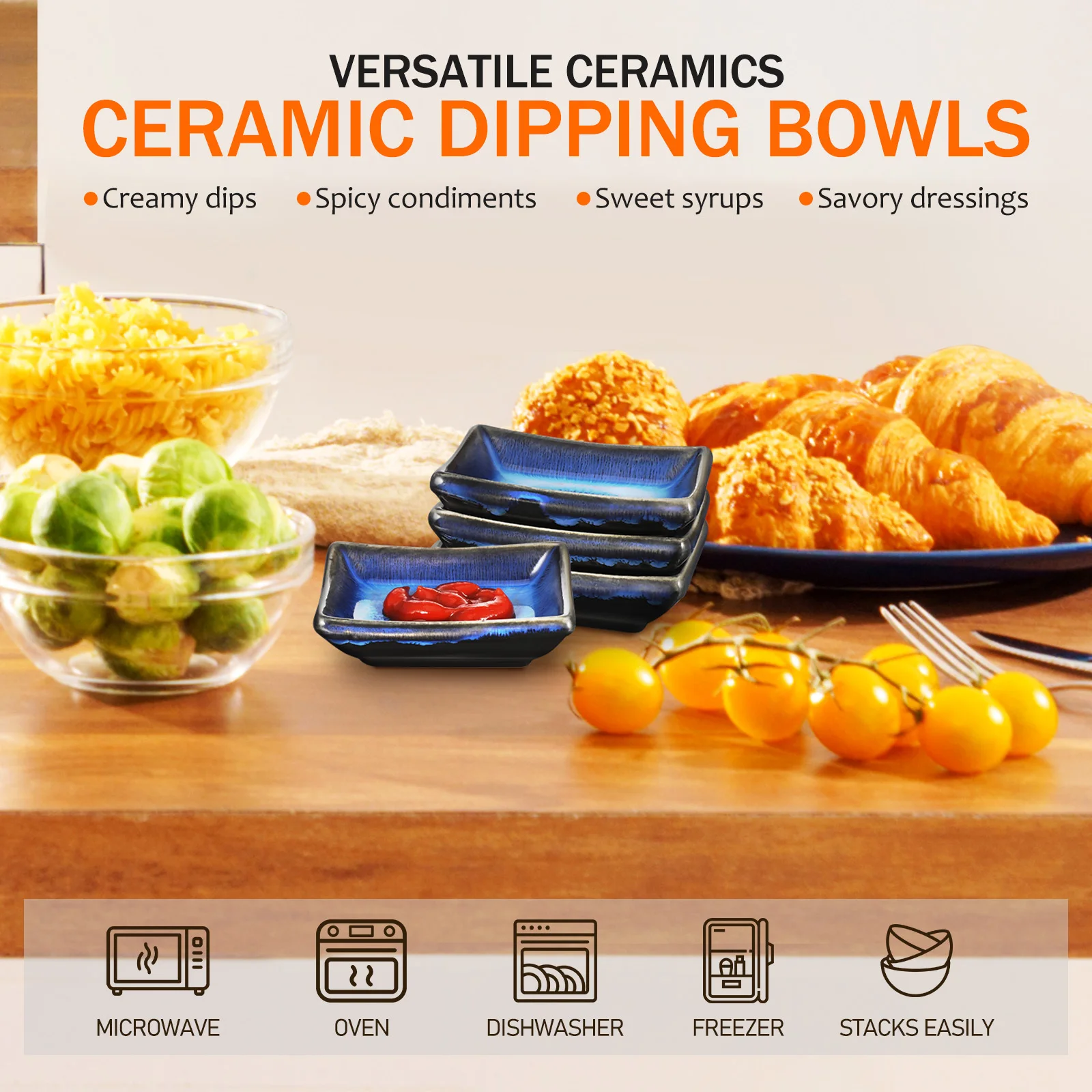 

4Pcs Japanese Style Ceramic Dipping Bowls Smooth Glaze Sauce Bowls for Condiments Side Dishes Sushi Serving Dipping Dishes