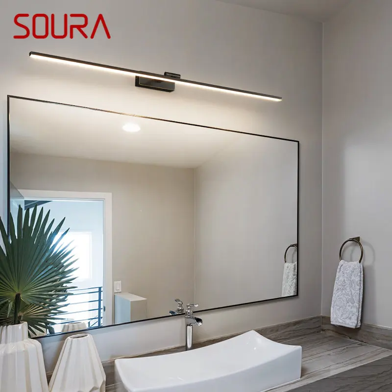 SOURA Contemporary Brass Vanity Fixture Mirror Front Light Led 3 Colors Bathroom Device Bath Makeup Wall Lamp