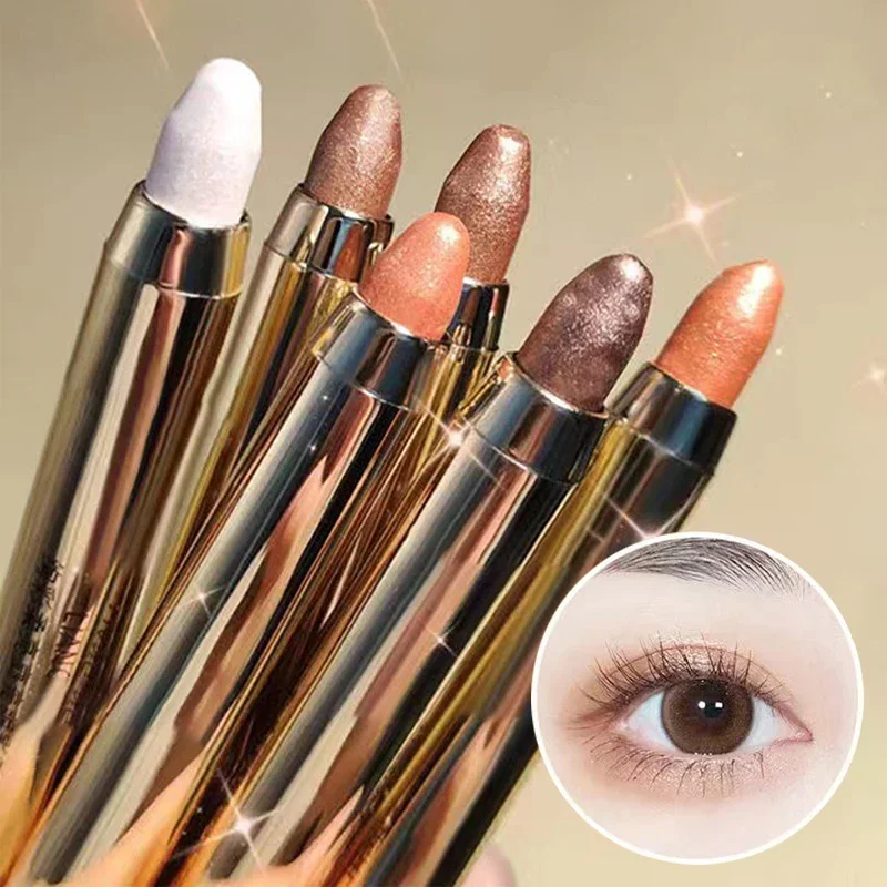 

Heallor 1PC Glitter Highlighter Eyeshadow Pencil Waterproof Glitter Matte Nude Eye Shadow Pink Silkworm Champagne Gold Eyeliner