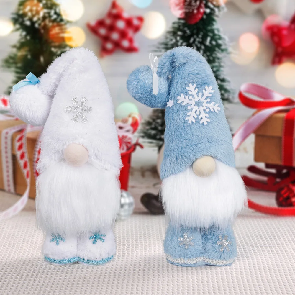 Blue Standing Snowflake Rudolph Doll Christmas Decoration Dwarf Faceless Doll Photo Props Supplies
