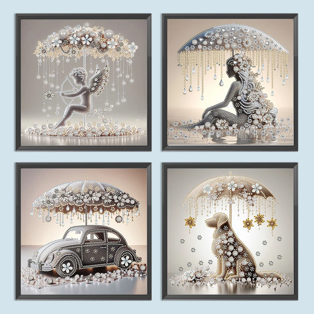 

Набор из 4-х алмазных картин 30x30 см: Зонт, 5D DIY, частичная вышивка, специальные фигурные стразы