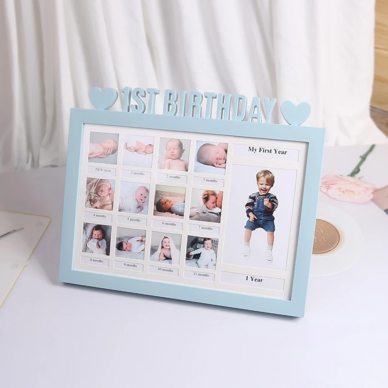 Creative First Year Photo Moment Baby Keepsake Frame DIY 0-12 Month Picture Display Plastic Collage Frame for Mom Parents 85DE