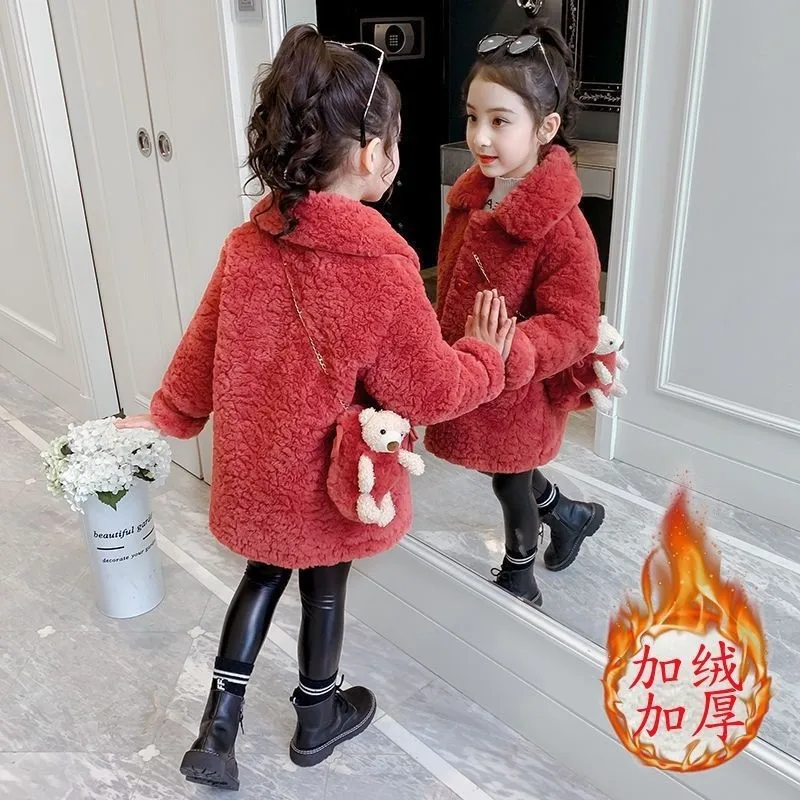 

Girls Kids Coat Jacket Overcoat 2022 Sweet Warm Thicken Plus Velvet Winter Teenager School High Quality Children's Clothing