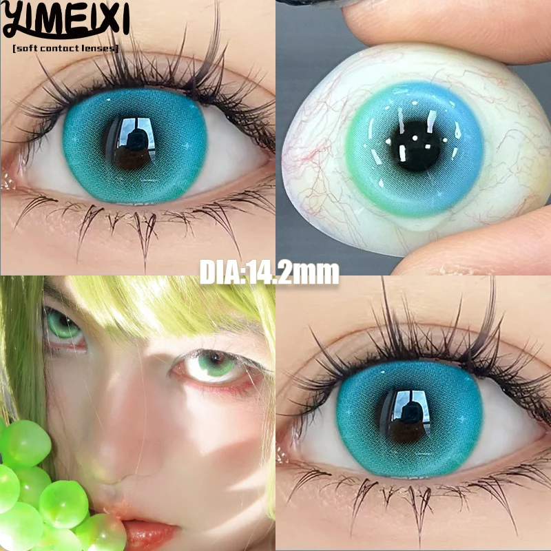 YIMEIXI 2Piece Color Contact Lenses Blue Pink Purple Beautiful Pupil Halloween Cosplay Soft Lenses Diopters Myopia Degree 0~-8.0