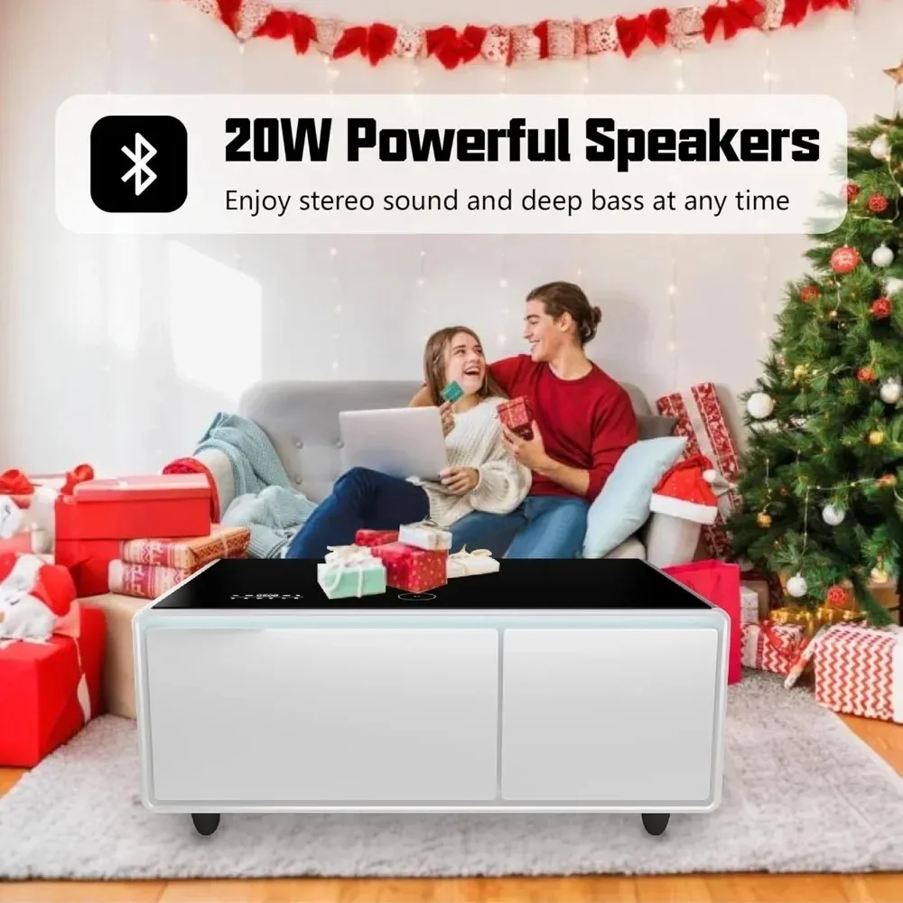 طاولة قهوة ذكية مع ثلاجة ومكبرات صوت مدمجة - قطعة غرفة معيشة مع شحن لاسلكي بقوة 15 وات ومنافذ USB #4